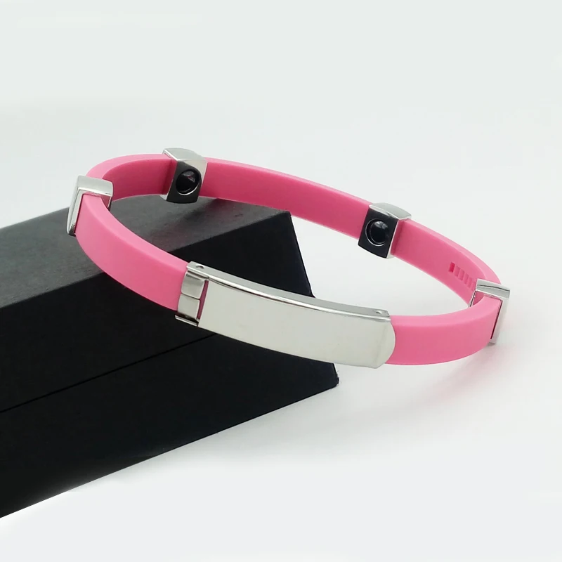 

Radiation-proof anti-fatigue stainless steel beads silicone rubber bracelet with female magnetic health bracelet