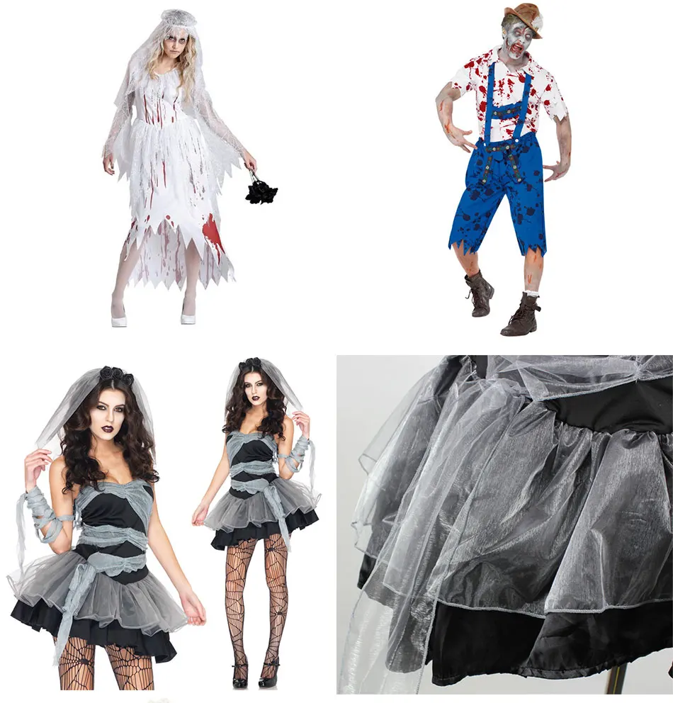 Cosplay Halloween Kostum Dewasa Gaun Pengantin Wanita Vampir Zombie