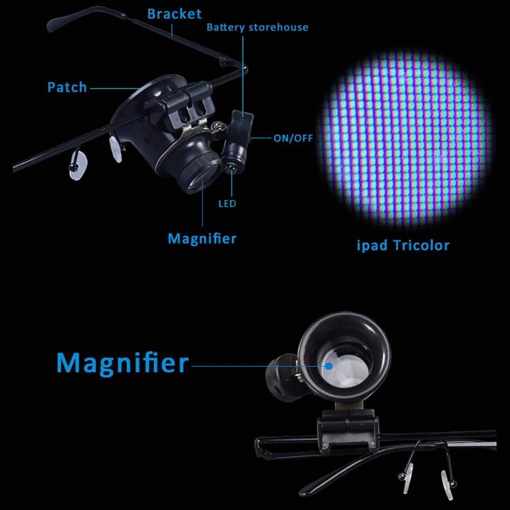 Натуральную Монокуляр 20 раз лупа часы Ремонт лупа с светодиодный свет для ювелирных оценки чтение 1 шт. J3