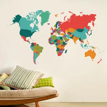 

Various Colorful World Map Removable Vinyl Decal Wall Sticker For Living Room Bedroom Office Wall Sticker Home Decor l0716