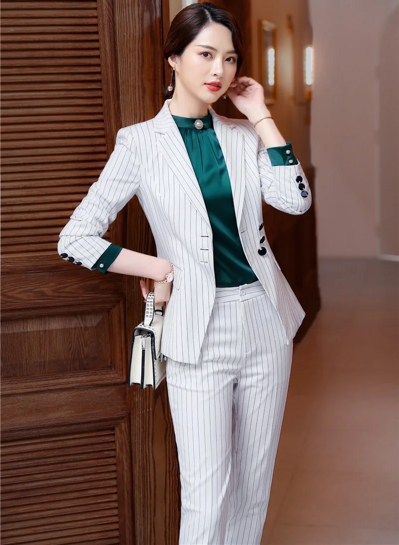 Fashion Striped Formal Uniform Designs Pantsuits With Pants and Tops Women Business Suits Ladies Professional Blazers | Женская одежда