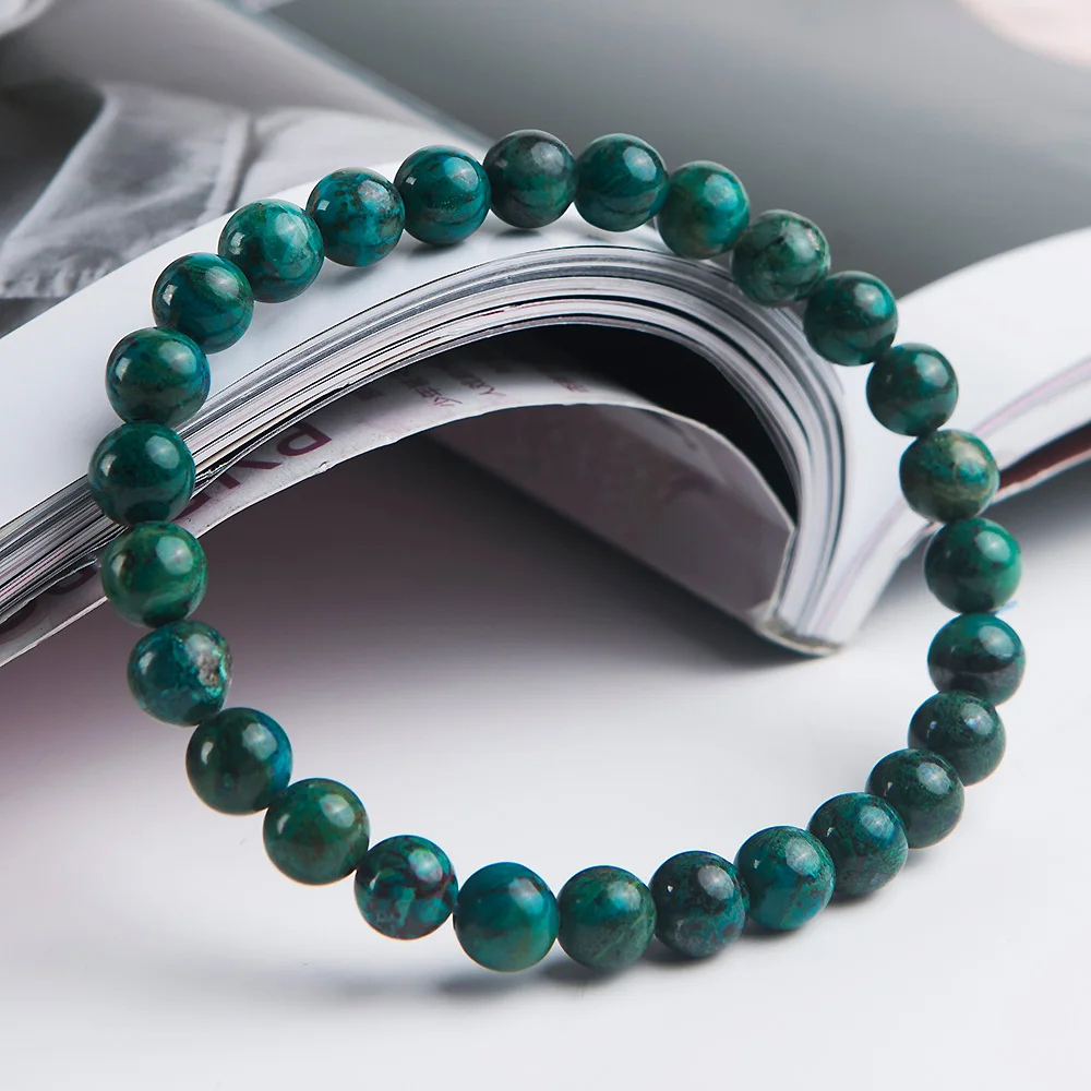 

Top Quality Natural Green Malachite Chrysocolla Round Beads Bracelet 7mm Women Lady Stretch Reiki Crystal Bracelet AAAAA