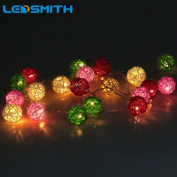 

10LED 1M 20LED 2M Rattan Ball Garland LED Holiday Lighting Strings Warm White Home Wedding Party Christmas Decoration