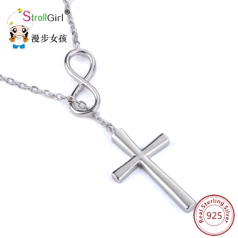

Hot Sale Cross Pendant Necklace Authentic 925 Sterling Silver Jewelry for Women Infinite Loop Pendants Necklaces Collar Collier