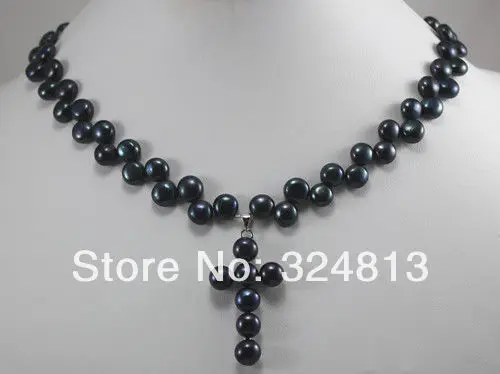 

beautiful pink & black & white cultured Pearl cross Pendants Necklace