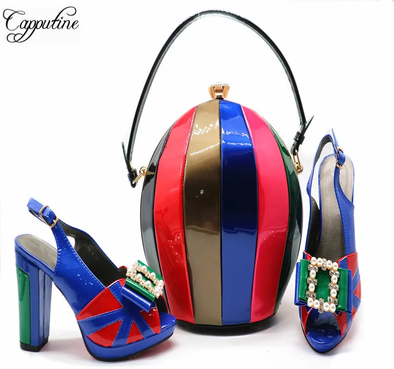 New Arrival PU Leather Woman Shoes And Bag Set For Wedding Party Fashion High Heels Shoes And Evening Bag Set 6Colors Stock G55