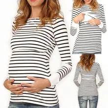 Для женщин для беременных футболка для кормления грудью кормящих Топы в полоску Футболка с длинными рукавами Повседневная одежда