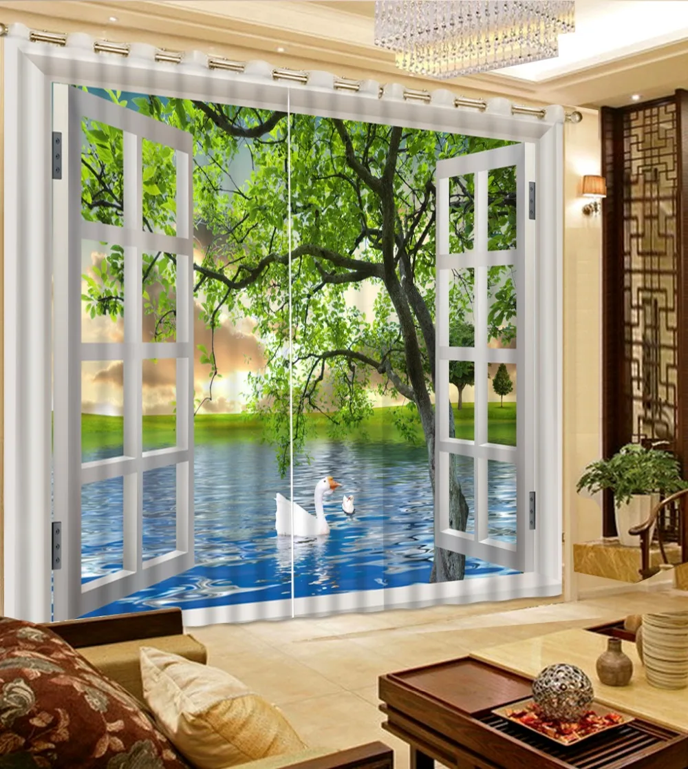 

Bed Room Living Room Office Hotel Cortinas Swan Lake Outside The Window Curtains Home Bedroom Decoration Blackout 3D Curtain