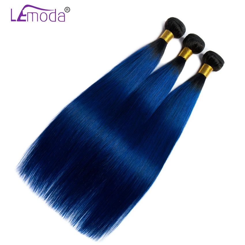 Brazilian Straight Hair Bundles with Closure 3 Pcs Ombre Bundles with Frontal 13x4 1BBlue LeModa Remy Human Hair Extensions (4)