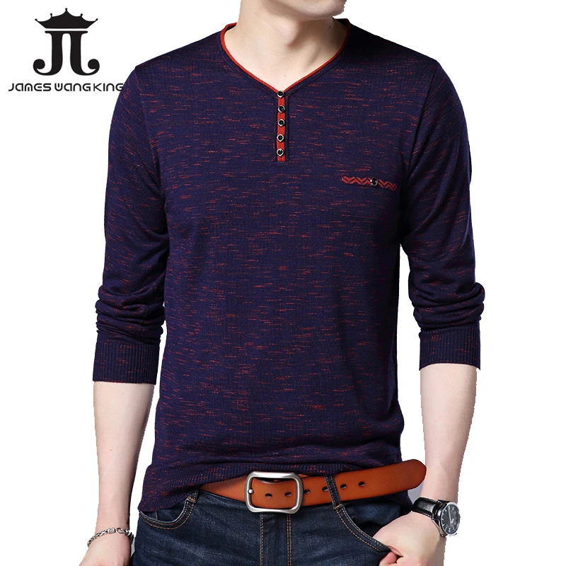 Fashion V NECK men pullover sweater button long mens