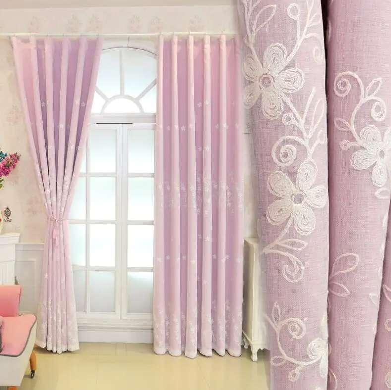 

European Floral Lace Embroidery Tulle+Black Out Double linen Curtains with Leaves Tassel High Black Out Blinds Window Curtains