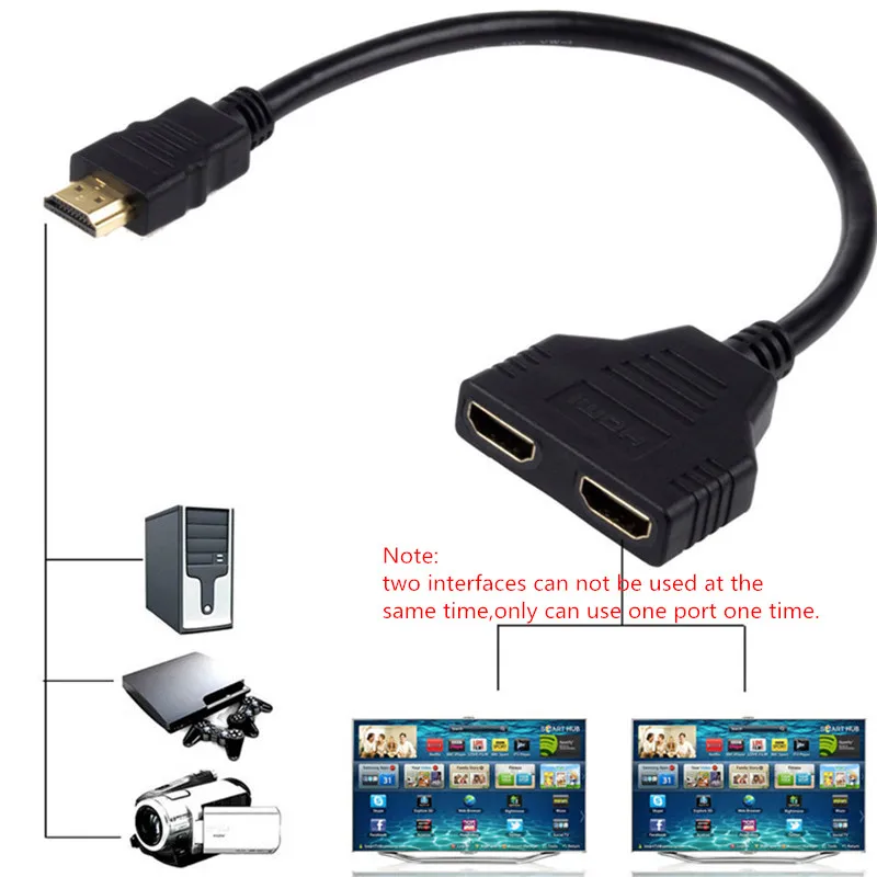 HDMI сплиттер 1 в 2 Выход HDMI штекер в HDMI Женский адаптер конвертер видео кабель 1080P 2 порта HDMI переключатель для ПК Дисплей