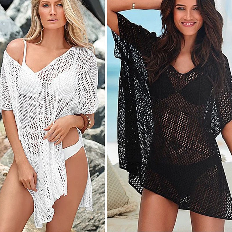 

2018 New Bikini Crochet Cover Up Knitted Beachwear Summer Women Beach Dress Sexy Hollow Out Swimsuit Coverups