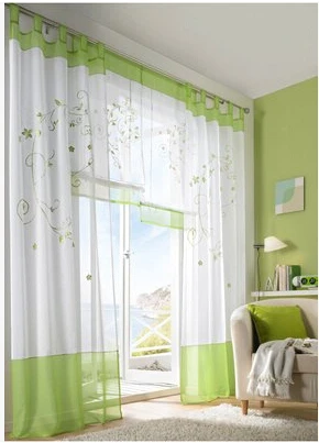 1 шт. вышивка шторы оконный Экранирование готовой продукции, Deco вуаль органза занавеска для дома - Цвет: Зеленый
