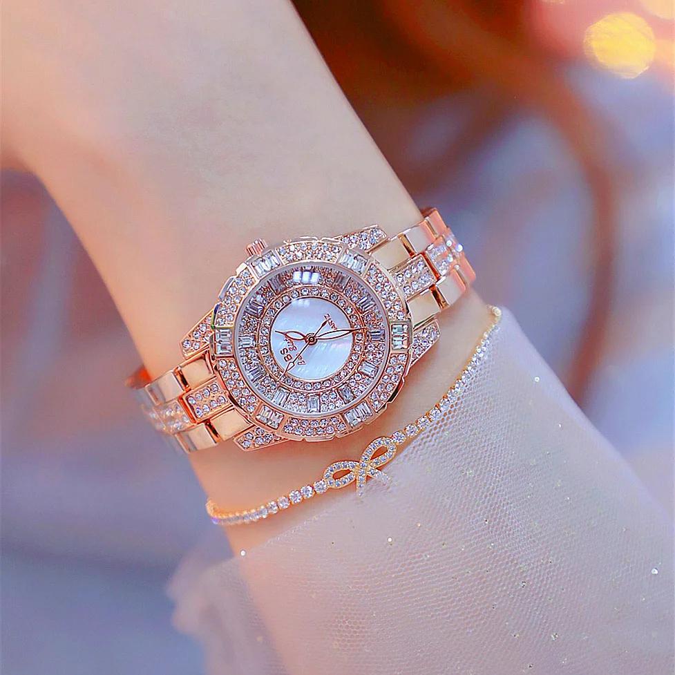 

Luxury Rose Gold Rhinestone Women Watches Ladies Casual Dress Watch Female Stainless Steel Quartz Wristwatches zegarek damski