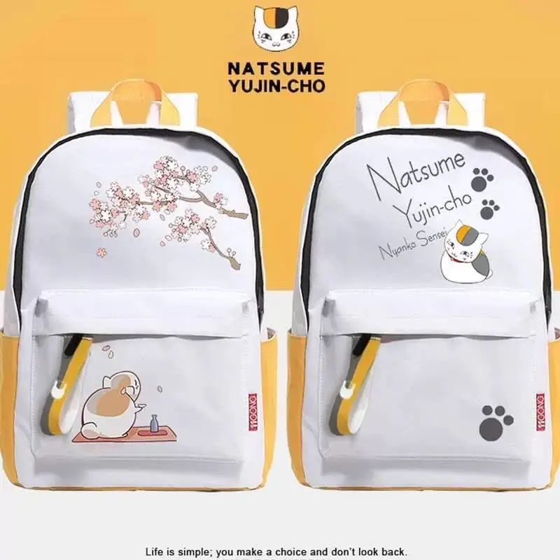 Natsume Cat Anime Backpacks Women Japanese Cartoon Printing Canvas
