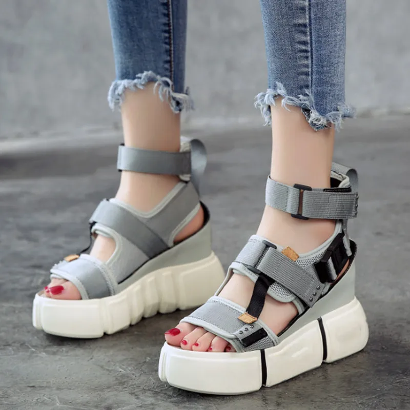 SWONCO Platform Sandals Women Shoes 2019 Summer Super High Heels Ladies Casual Shoes Wedge Chunky Sandals Gladiator Fashion High