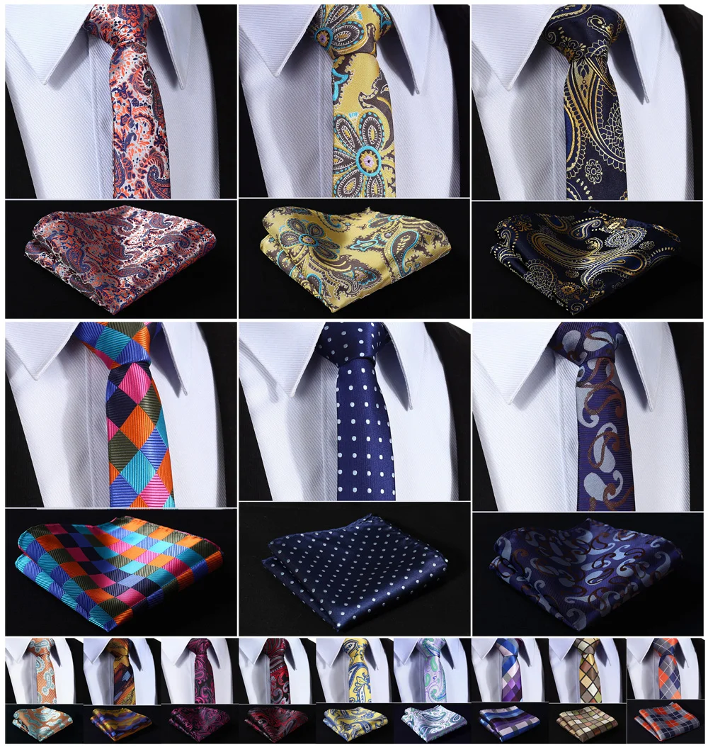 

Paisley Polka Dot Check 2.17" 100%Silk Wedding Jacquard Men Tie Necktie Pocket Square Handkerchief Set Suit #H3