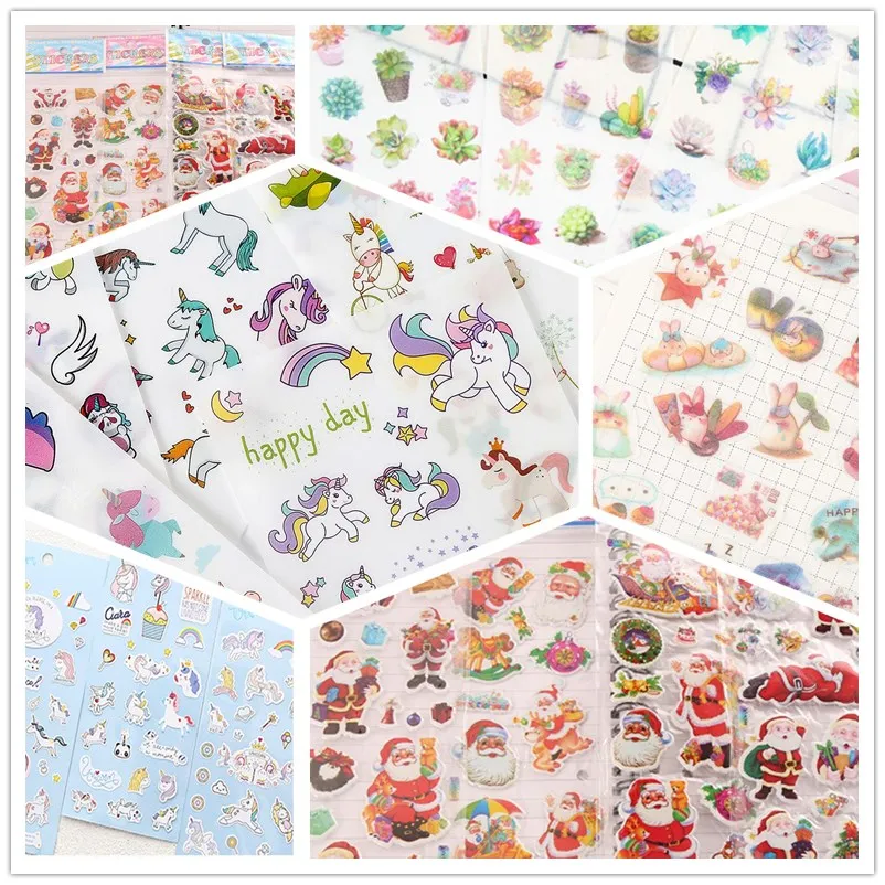 

1-6pcs Cute Rabbit unicorn Merry Christmas Decorative Stickers Plants DIY Scrapbooking Diary Sticker Kawaii Stationery for Kids