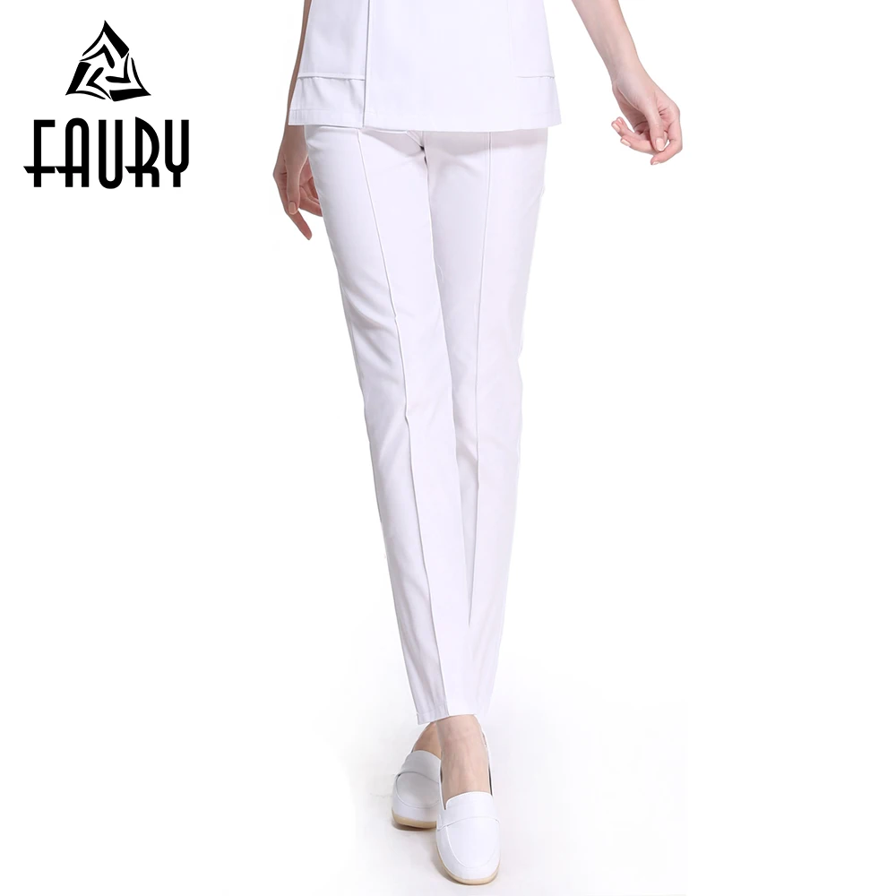 

White Nurse Long Pants Plus Size Summer Elastic Waist Pants Blue Pink Hospital Medical Work Pants with Pockets Doctor Uniforms
