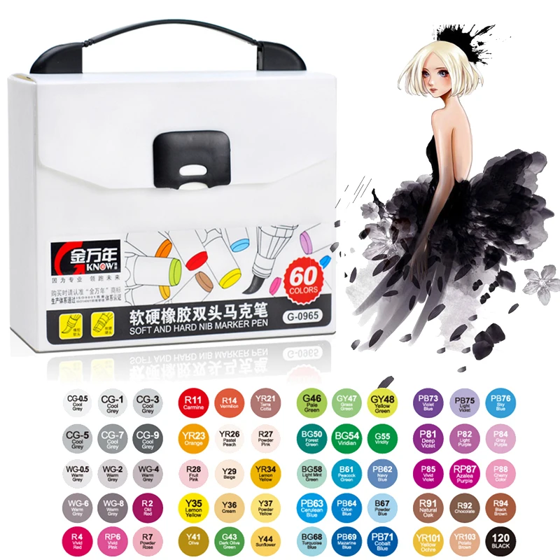

48 60 Color Sketch Markers Soft Brush Pen Artist Markers Dual Tip Permanent Painting Manga markers art supplies