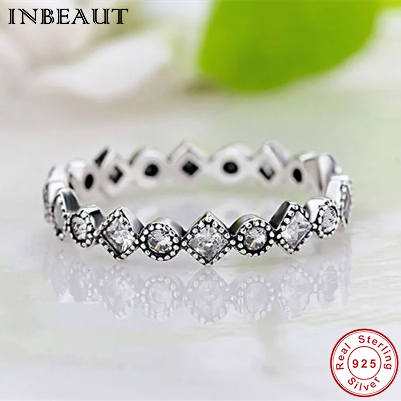 INBEAUT Antique Real 925 Sterling Silver Sparkling Cubic Zirconia Stackable Ring Women Lovely Cute Princess Wedding Rings Girls