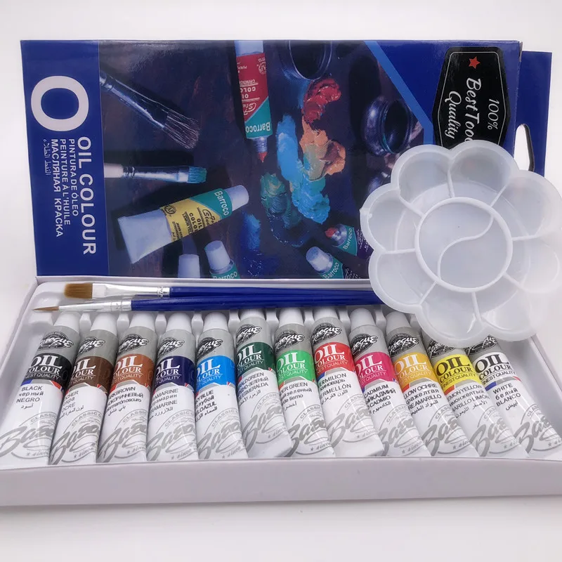 Professional Oil Colors Paints Fine Painting Art Supplies 12 Colours 6 ML Tube Offer 2 Brush And 1 Palette For Free