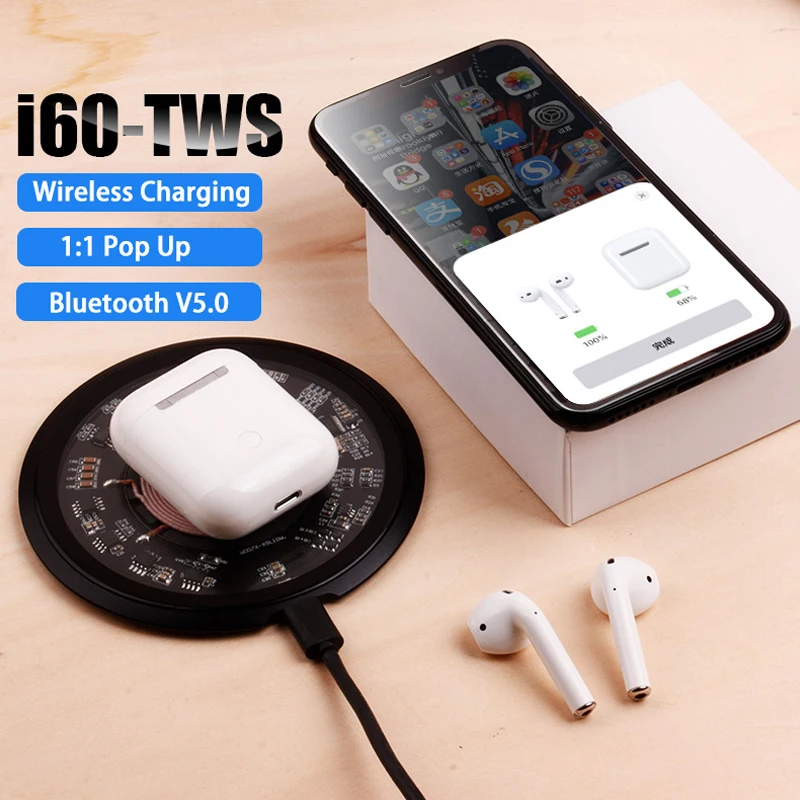 

i60 TWS Bluetooth Earphone Pop Up 1:1 Replica Wireless Bluetooth Headphone With Mic Noise Cancelling Wireless Charging Headsets