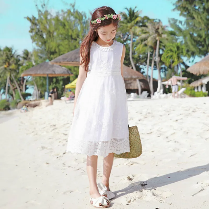 

2019 New Summer Baby Girls Princess Dress Girl's Lace Dress Hollowed Out Children Dress Toddler White Dress Kids Clothes,#3045