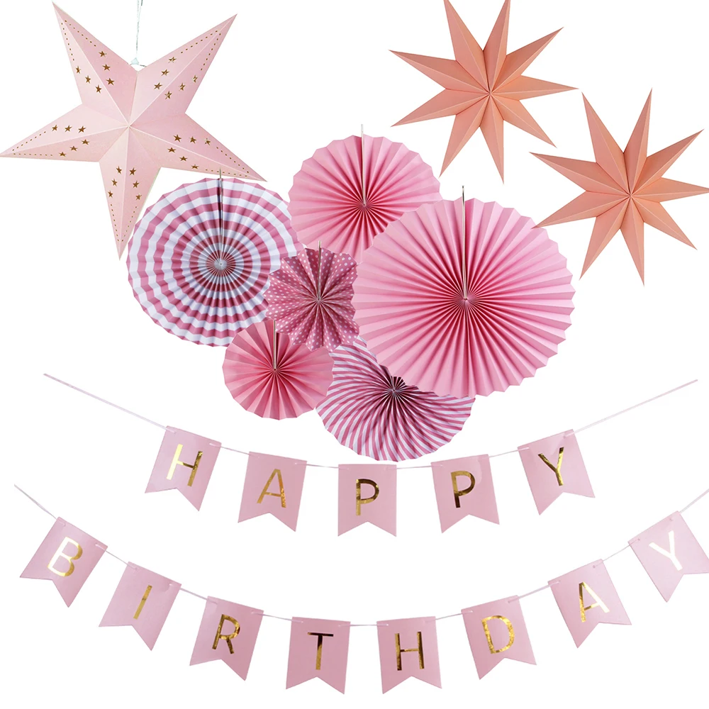 

10pcs/set Pink Theme Party Favor Decorative Tissue Paper Fan Festival Chinese Paper Decoration For Birthday Party Decorations