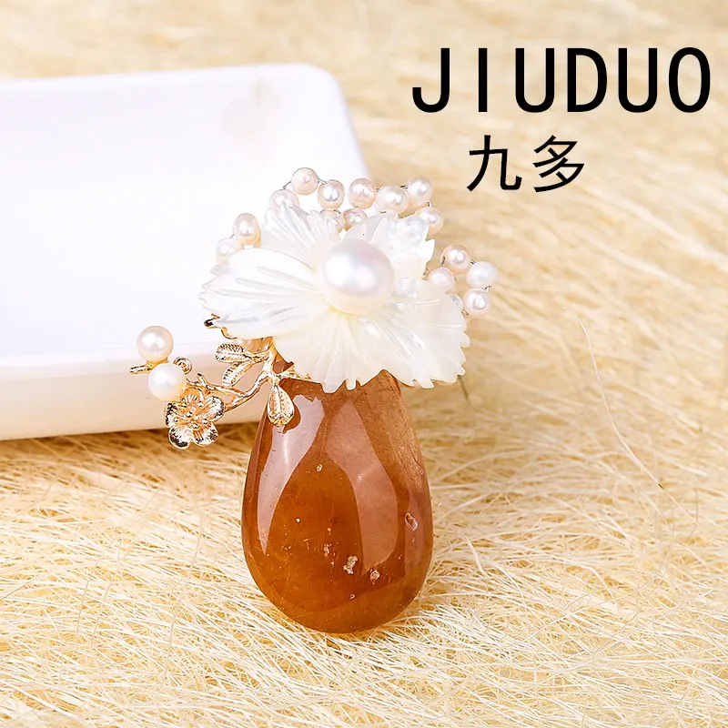 JIUDUO жемчужная брошь натуральный каменные подвесные украшения из розового золота