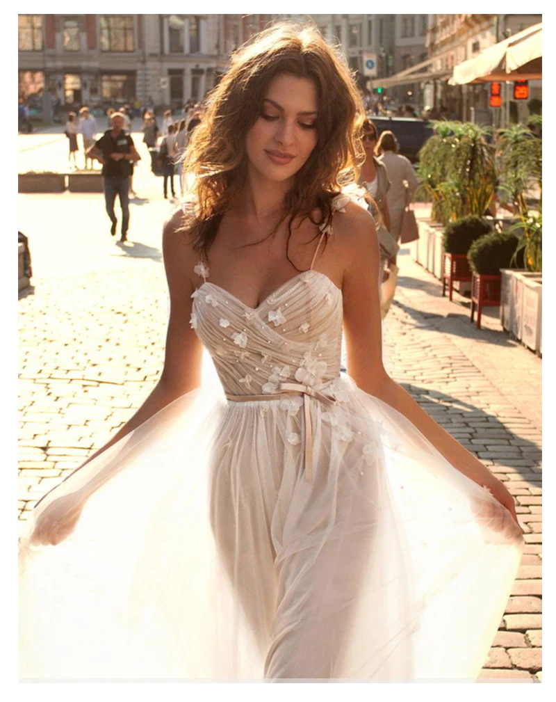 Обтягивающее на бретельках платье невесты сексуальное простое пляжное свадебное платье элегантное пляжное свадебное платье с 3D цветами