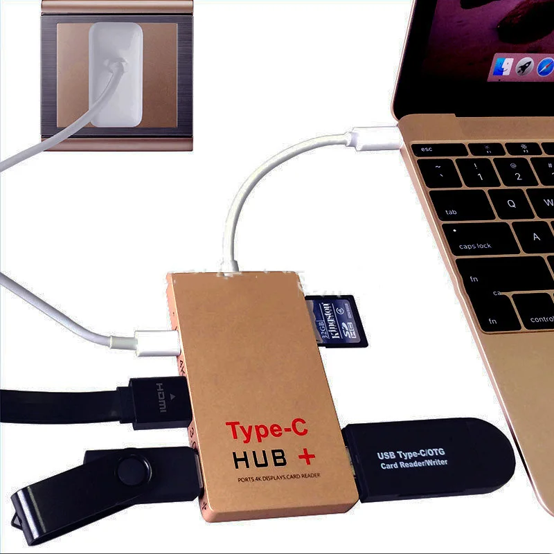 Kembona type-C USB 3,0 концентратор адаптер с 4 K HDMI HD Выход 2 USB 3,0 порта, разъемы для sd‑карт, зарядный порт для MacBookPro