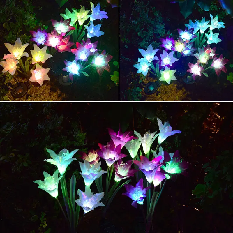 Chiclits 2 Pack 4 LED Solar Light Artificial Flower Lamp Multicolor Lights Home Garden Stake Lawn Party Decoration Accessories (5)