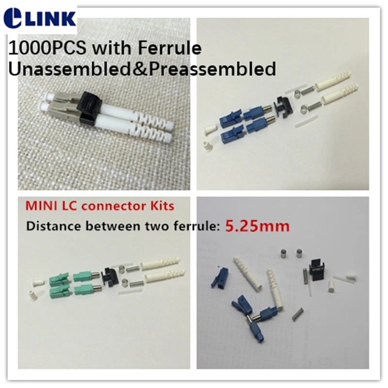 LC MINI duplex fiber connector KITS SM MM OM3 blue Gray Aqua 2.0mm ftth LC SX SM connector Accessory Parts factory ELINk 1000pcs