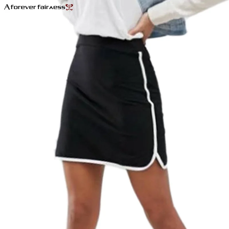 A Forever летняя юбка женская мода повседневная черная белая кромка А-силуэт мини юбки Эластичная Высокая талия короткая Рабочая Юбка M-403