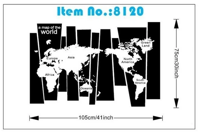 2465 Grande Taille Une Carte Du Monde Noir Blanc Carte Vinyle Sticker Mural Bureau Chambre Monde Carte Murale Art Mural Sticker Décoration De La