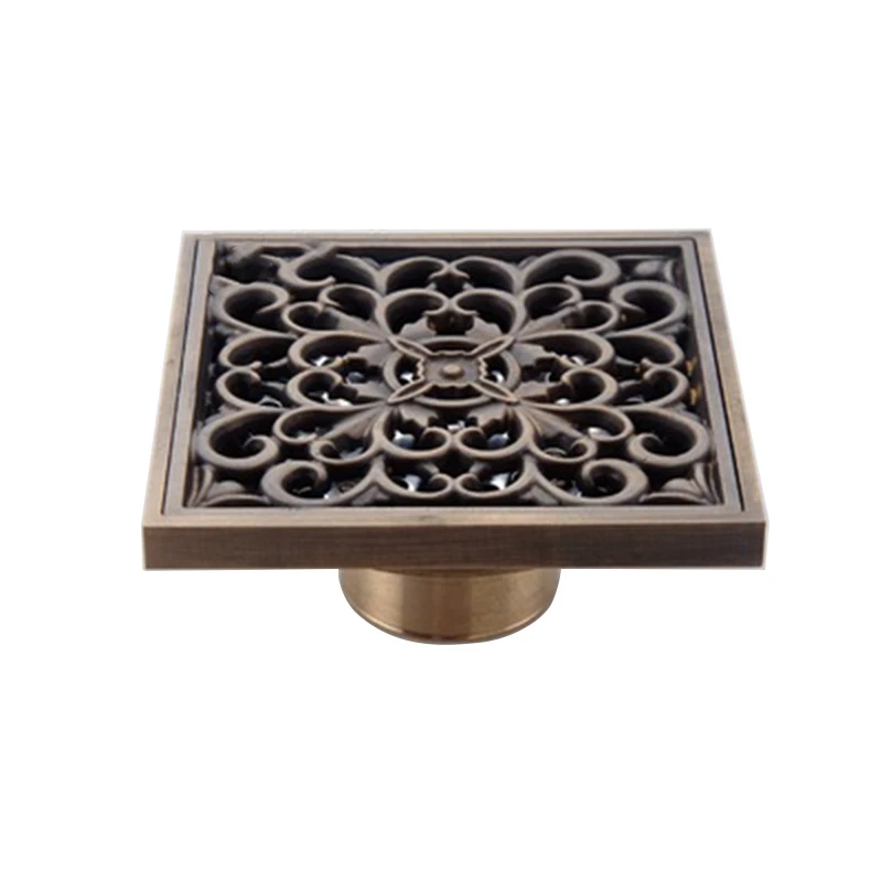 

Flower Carved Art Square Bathroom Floor Drain Copper Deodorant Floor Drain European Antique Copper Floor Drain Self-Priming De