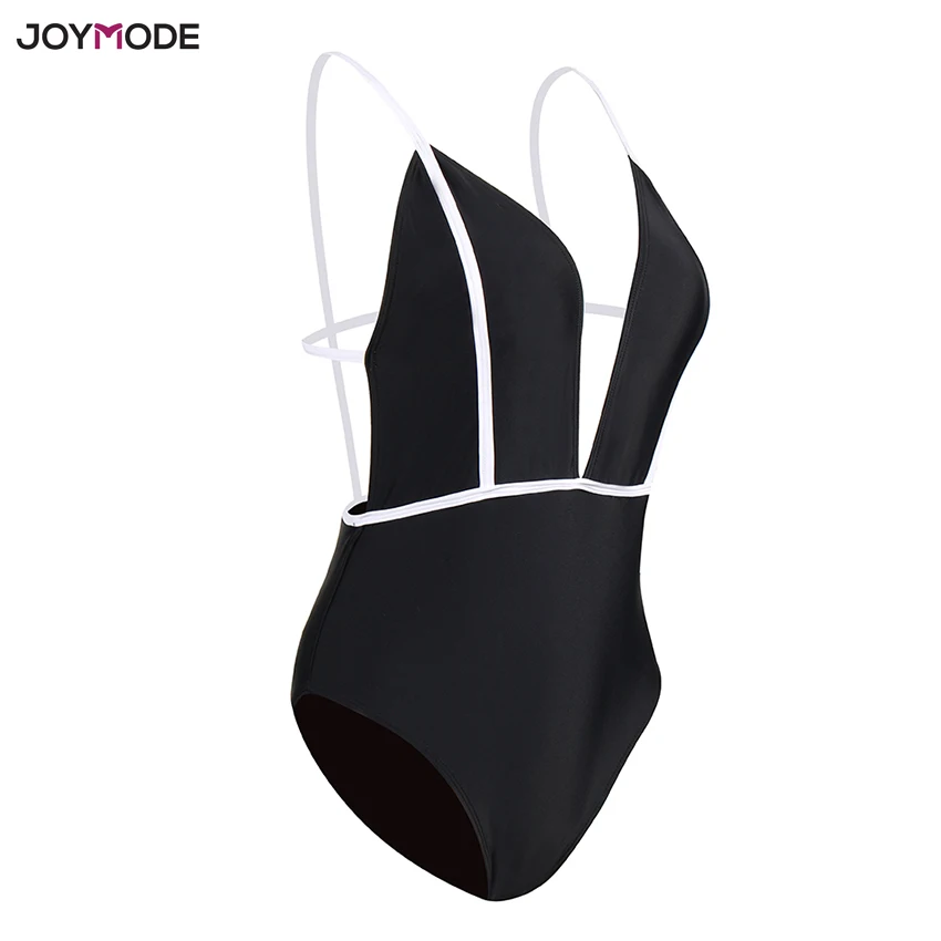 JOYMODE сексуальный Монокини Для женщин Bodycon Глубокий v образный вырез боди Черный и