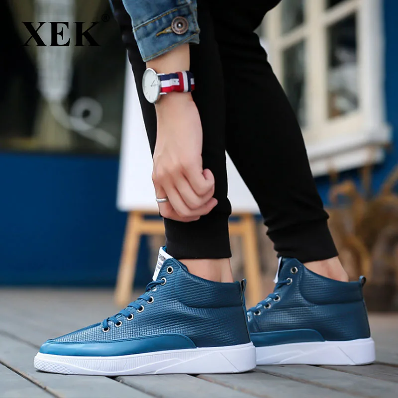 XEK Men sneakers high top microfiber designer plaid platform shoes for