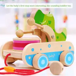 Детская рука Расширенный поводок тянуть игрушечный автомобиль одежда для малышей игрушка деревянная игра бить звук трактор детская