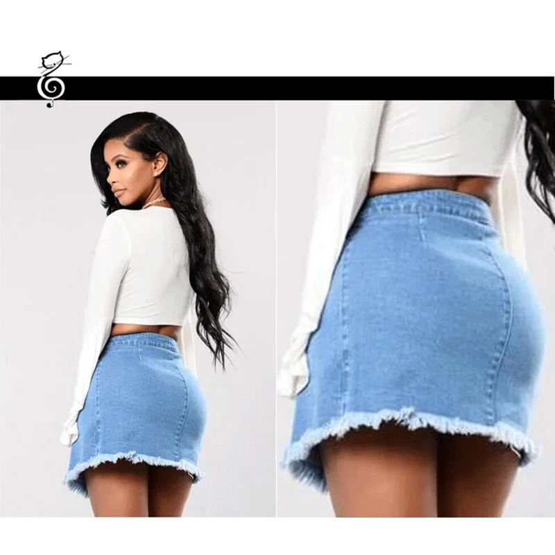 

Temperament Bule Skirts women's denim skirt spring summer short jean skirt high waist was thin package hip women skirts