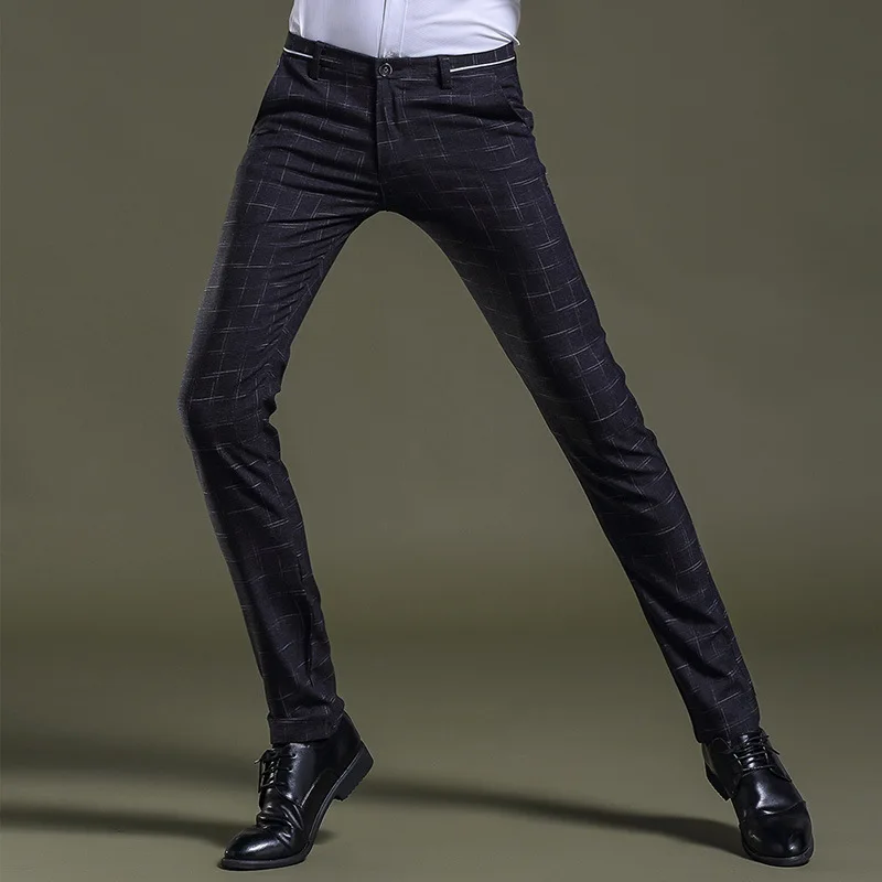 Модные мужские брюки формальные брюки приталенный костюм клетчатые брюки деловые повседневные размера плюс Свадебный брючный костюм мужские брюки