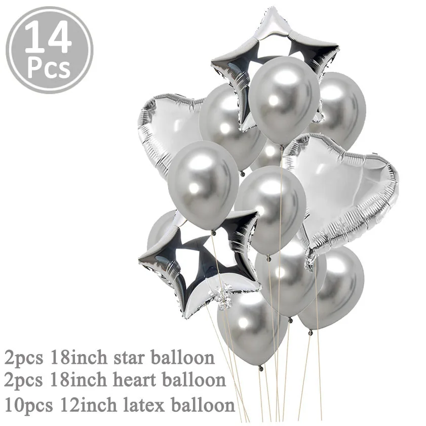 14pcs silver 1 Серебристый, голубой, 32 дюйма количество Фольга воздушные шары День рождения украшения Пижама для детей и взрослых, мальчиков и девочек 1st на возраст 2, 3, 4, 5, 6, 16, 18 лет, 21 25 30 40 50 60 ко дню рождения - Цвет: 14pcs silver 1