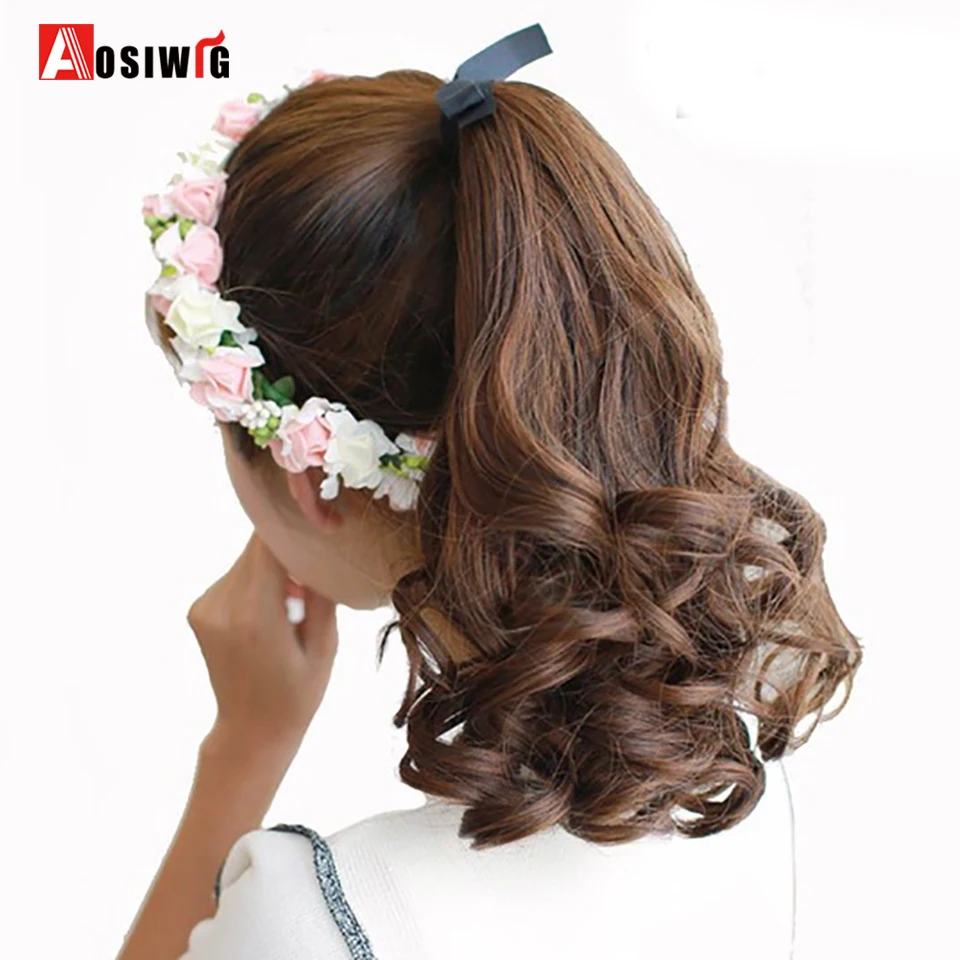 

Drawstring Hair Ponytail Short Curly Hair Tail Natural Clip In Hair Extensions Ponytail Heat Resistant Hairpieces AOSIWIG