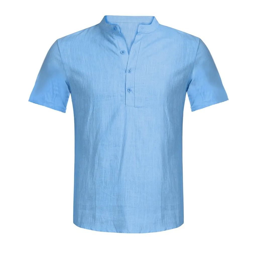 Feitong camisa, летняя мужская рубашка, Повседневная Блузка, хлопковая льняная рубашка, свободные топы, рубашка с коротким рукавом, camisa masculina, гавайская рубашка