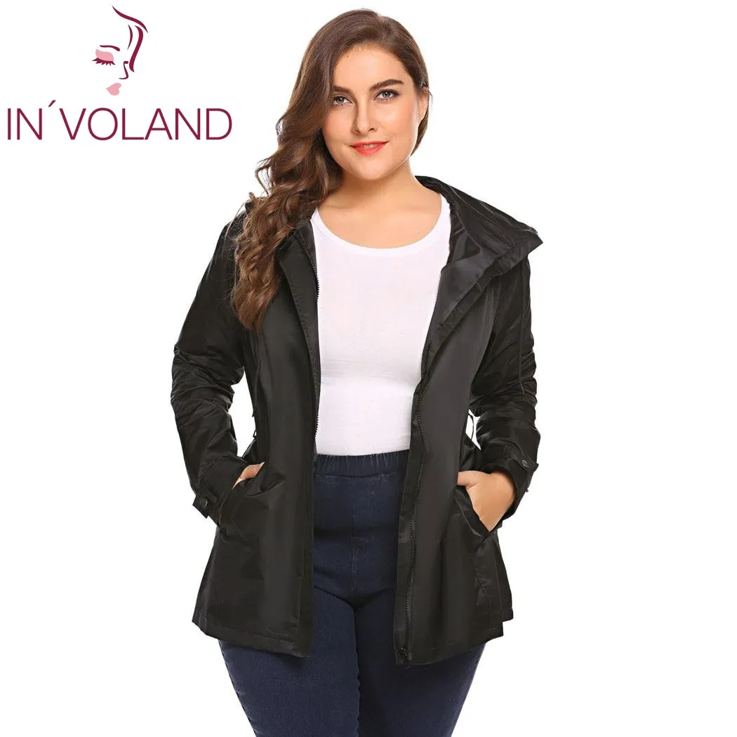 IN'VOLAND Large Size Women Jacket Coat XL-5XL Spring Autumn Casual Hooded Long Sleeve Outwear Lightweight Big Overcoat Plus Size