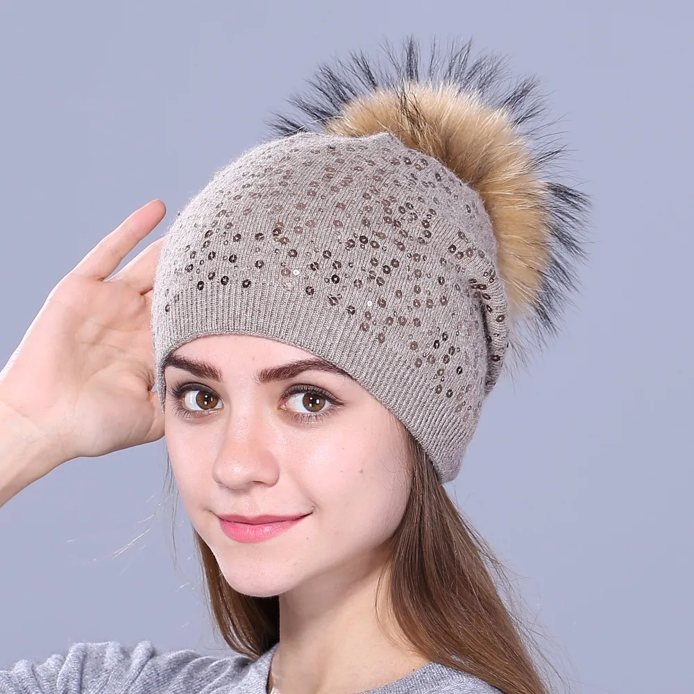 Женская вязаная шапка Xthree зимние шапки из шерсти и меха норки 15 см|winter knitted hats|knitted
