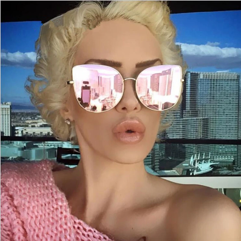 REALSTAR 2018 gafas de sol con espejo Rosa mujer ojo de gato diseñador Vintage gafas sol mujeres oro Metal Oculos femenino S53|mirrored sunglasses women|pink mirror sunglassessunglasses women eye -