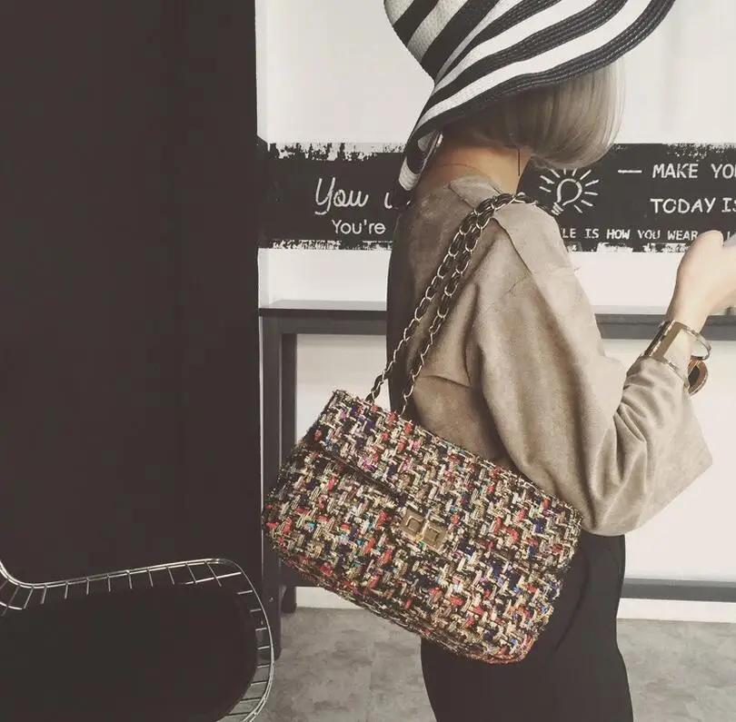 

2016 New Arrival Flax Shoulder Bags Handbags Women Famous Brands Chain Lock Flap Bag Messenger bag High Quality Crossbody Bolsa
